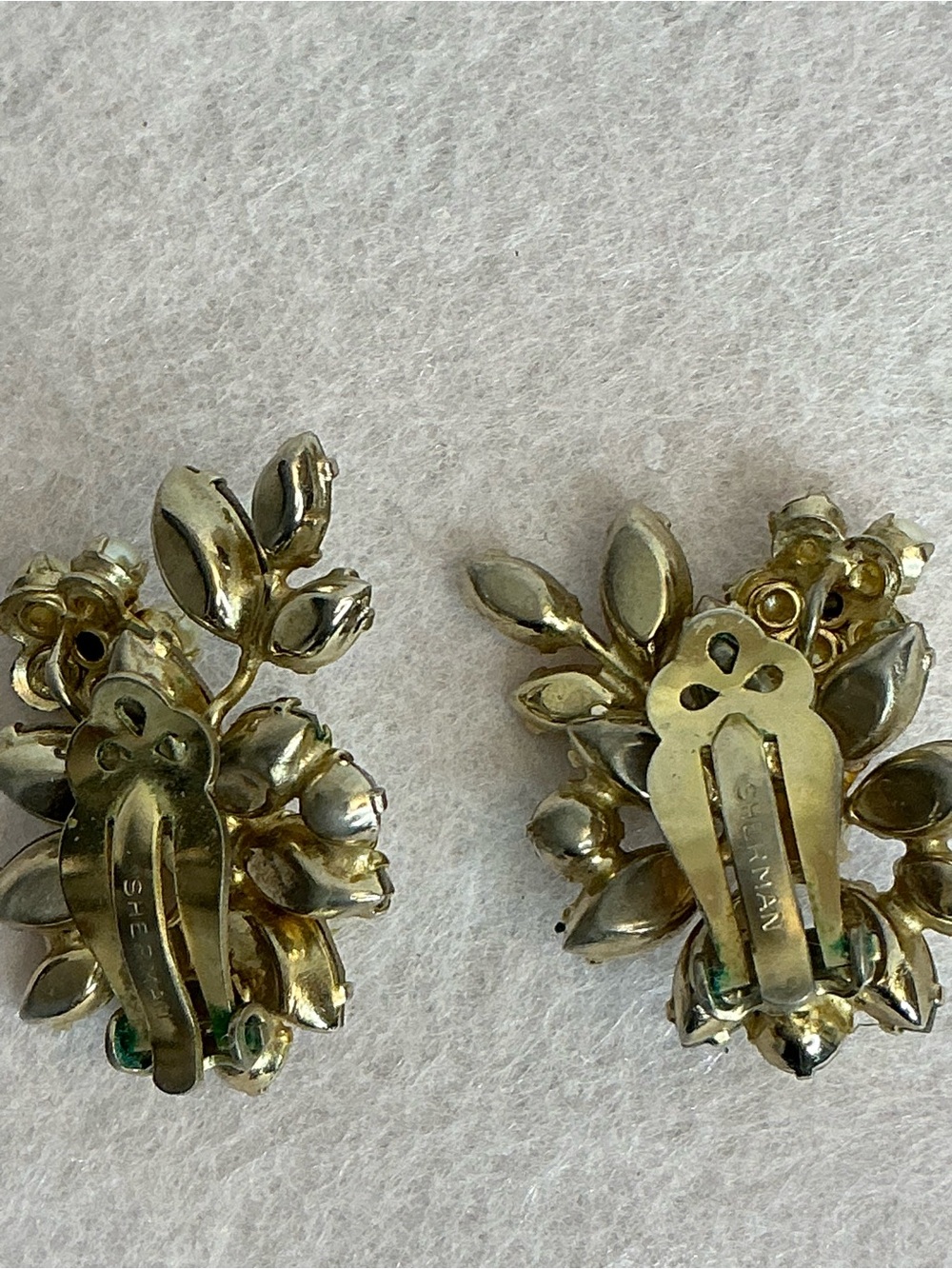 2234 - Sherman Iridescent Crystal and Pearl Floral Clip-On Earrings - Gold Tone - Picture 5 of 11